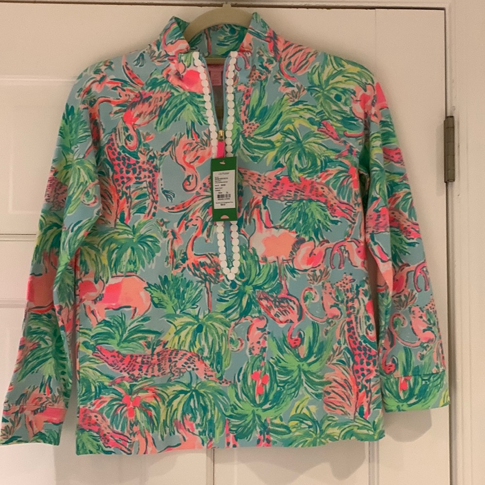Lilly Pulitzer little Skipper Popover in seasalt blue on parade in XL 12-14